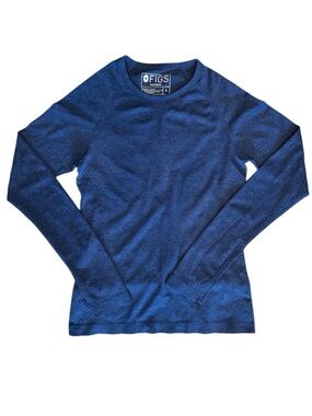 FIGS Salta Seamless Long Sleeve Underscrub Top Heathered Navy Blue Size Small